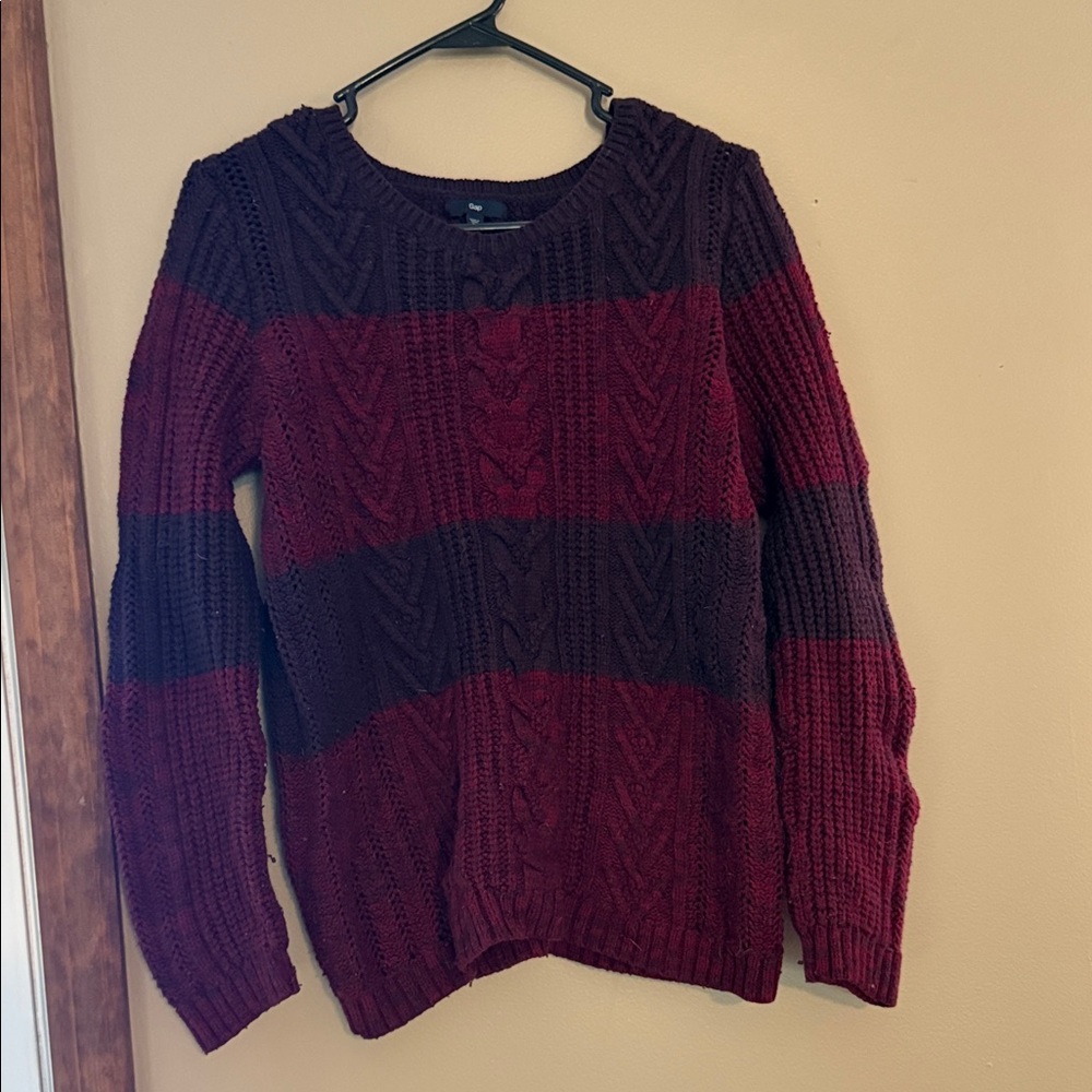 GAP Burgundy and Dark Brown Crew Neck Sweater